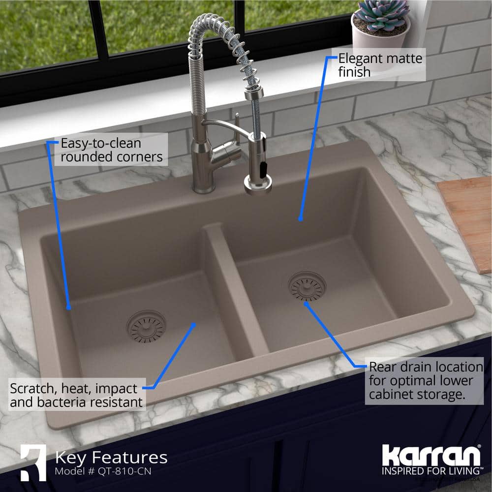 Concrete Quartz 33'' Double Bowl Farmhouse Kitchen Sink