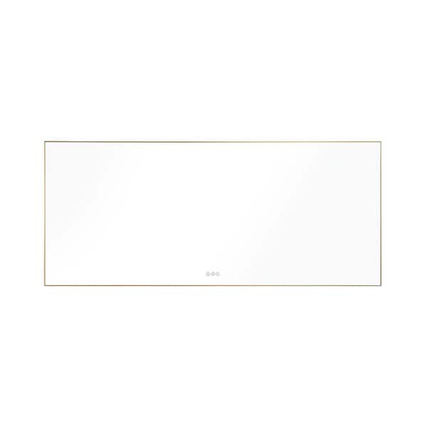 YASINU 84 in. W x 36 in. H Rectangular Aluminum Framed Anti-Fog LED Light Dimmable Wall Bathroom Vanity Mirror in Gold