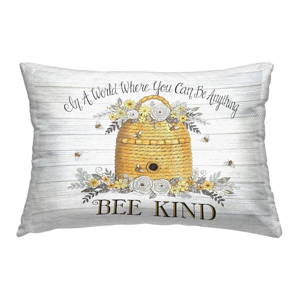 Stupell Industries Bee Kind Phrase Off-White Rectangular Outdoor Throw Pillow