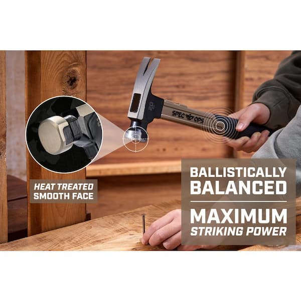 SPEC OPS 20 oz. Fiberglass Hammer, 16 in., Soft Mallet Face, Shock