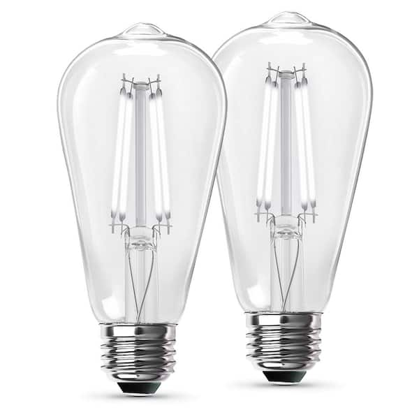 60W Equivalent ST19 CEC Dimmable Straight Filament Clear Glass E26 Vintage Edison LED Light Bulb Daylight 5000K (2-Pack)