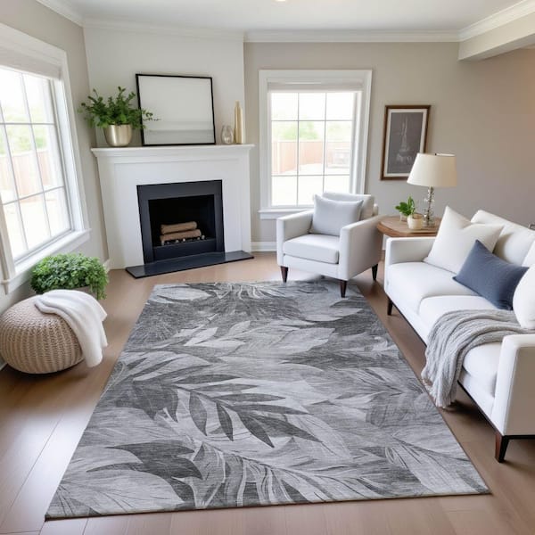 Mayfield Premium Machine Washable Abstract AMF1493 Gray 8 ft. x 10 ft. Area Rug