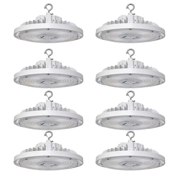 8-Pack 10.6 in. White 450-Watt Equivalent Integrated LED UFO High Bay Light Fixture, 5000K 21750Lumens, 0-10V Dimmable