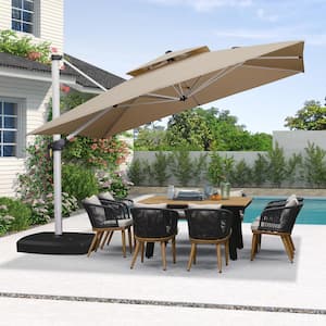 11 ft. Square High-Quality Aluminum Cantilever Polyester Outdoor Patio Umbrella with Wheels Base, Beige