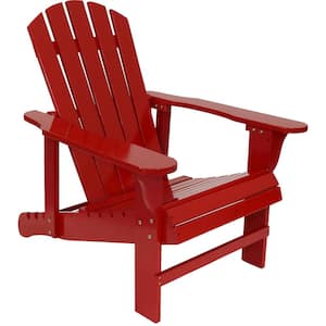 250 lbs. Capacity Red Wooden Outdoor Adirondack Chair with Adjustable Backrest