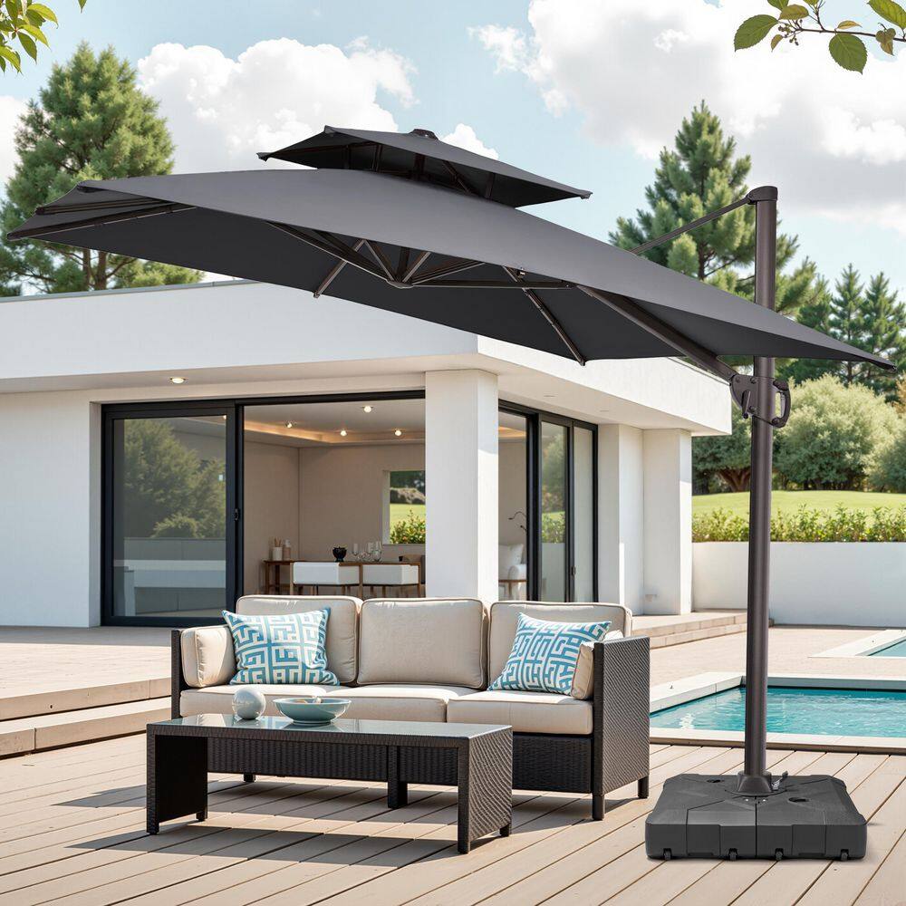 2-Tier Top 10 ft. Square Cantilever 360° Swivel Patio Umbrella in Gray with Fillable 260 lbs. Umbrella Base Stand price history on PriceWatchPro