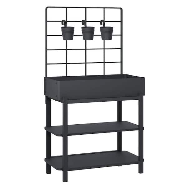Unbranded 37 in. x 12 in. x 36 in. Black Rust Resistant Metal Rectangular Indoor/Outdoor Elevated Planter Box w/Trellis Raised Bed