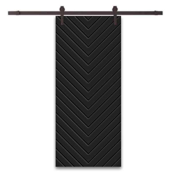 CALHOME Herringbone 30 in. x 84 in. Fully Assembled Black Painted MDF Modern Sliding Barn Door with Hardware Kit