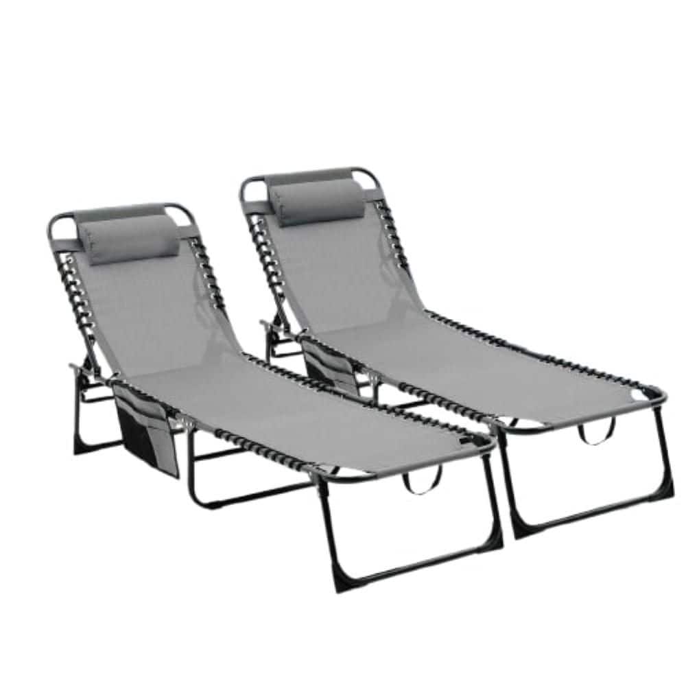 2-Piece Metal Outdoor Folding Chaise Lounge with 4-Position Reclining Back,