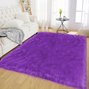 Sheepskin Faux Fur Purple 4 ft. x 6 ft. Cozy Fluffy Rugs Area Rug