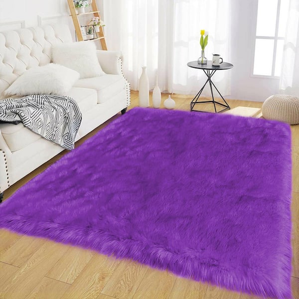 Sheepskin Faux Fur Purple 4 ft. x 6 ft. Cozy Fluffy Rugs Area Rug