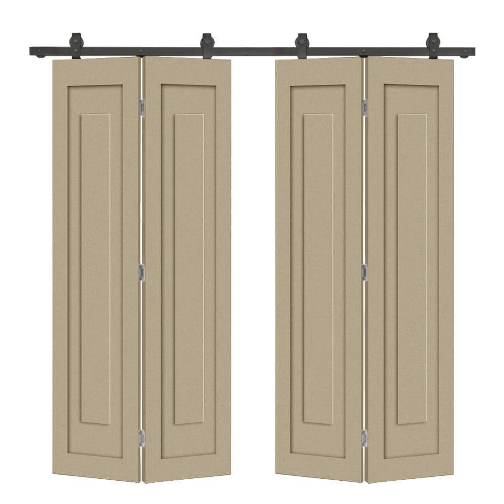 52 in. x 80 in. 1 Panel Shaker Hollow Core Unfinished Composite Double Bi-fold Door with Barn Door Hardware Kit price history on PriceWatchPro