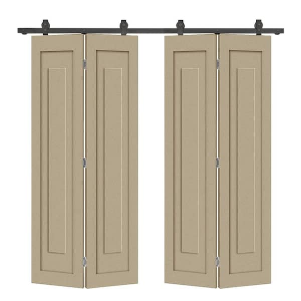68 in. x 84 in. 1 Panel Shaker Hollow Core Unfinished Composite Double Bi-fold Door with Barn Door Hardware Kit