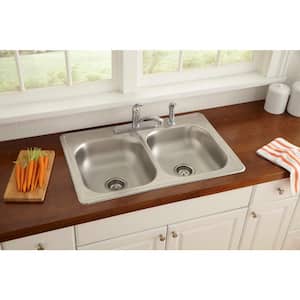 All in-One 33 in. Drop-in Double Bowl 22 Gauge Stainless Steel Kitchen Sink with 4-Holes and Faucet/Side Sprayer