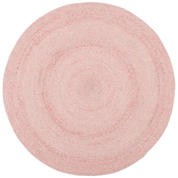 SAFAVIEH Cape Cod Pink Doormat 3 ft. x 3 ft. Braided Solid Color Round Area Rug