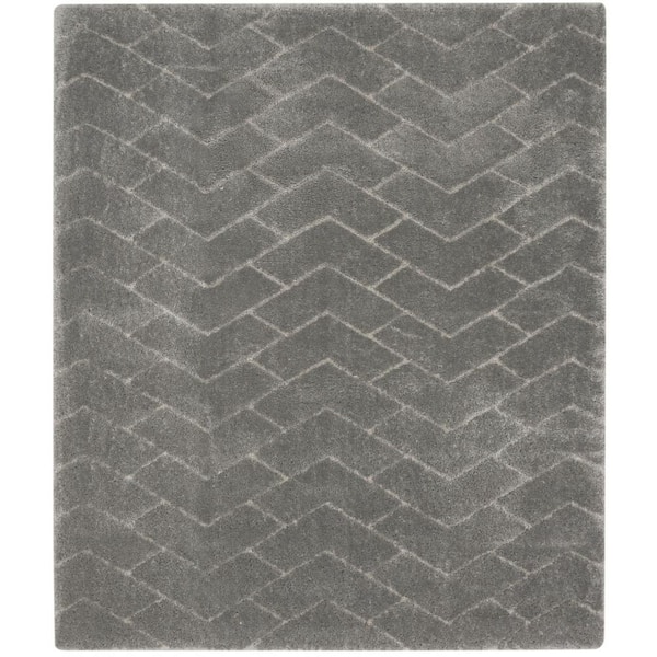 8 ft. x 10 ft. Gray and Light Gray Chevron Shag Area Rug