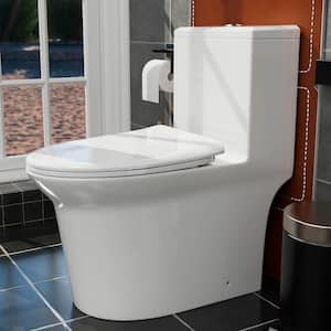 1-piece 1.1 GPF/1.6 GPF Dual Flush Elongated Toilet in White Slow-Close Included