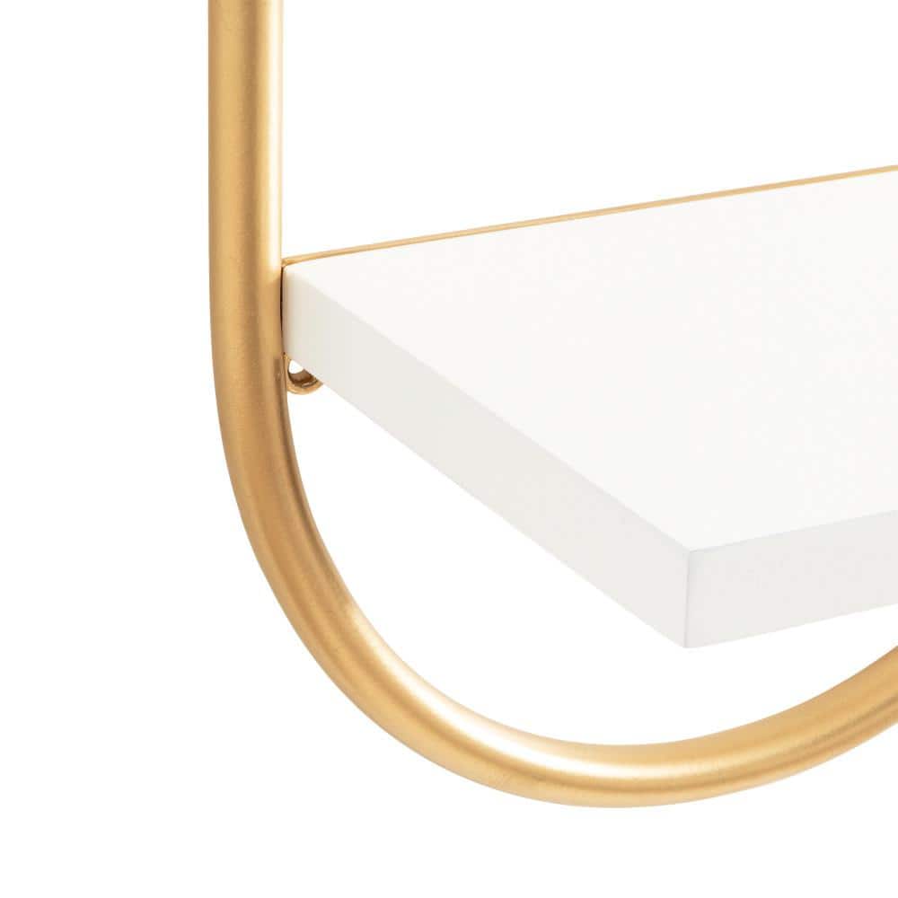 White and Gold Modern Floating Wall Shelves Set of 2