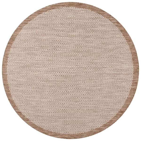 Beach House Brown/Ivory 7 ft. x 7 ft. Chevron Border Indoor/Outdoor Round Area Rug