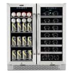 30 in. Built-In French Door Dual Zone 33-Bottle Wine and 88-Can Beverage Cooler