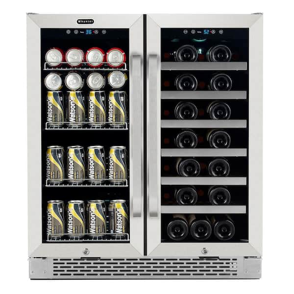 30 in. Dual Zone 33-Wine Bottle 112 Can Beverage & Wine Cooler Fridge with French Doors in Stainless Steel