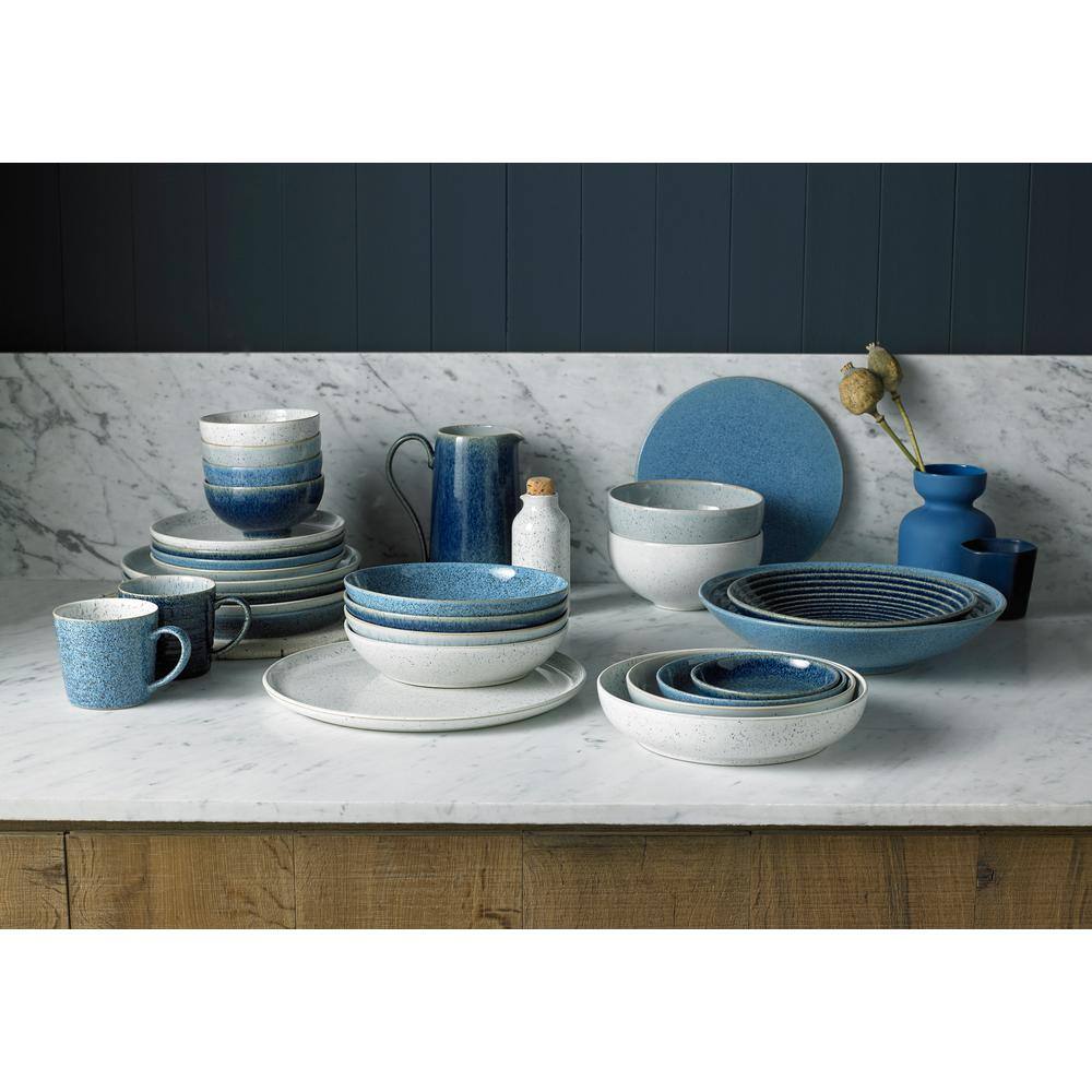 Handcrafted Blue Ceramic Coupe Dinner Plates Set of Four