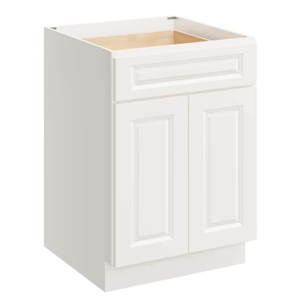 24 in. W x 24 in. D x 34.5 in. H Plywood Ready to Assemble Floor Base Kitchen Cabinet in Glacier White with Drawer