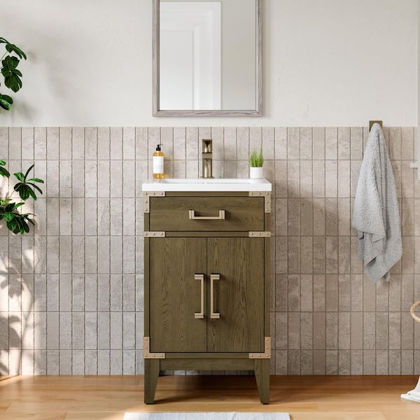 JimsMaison 20 in. W x 17.75 in. D x 33.95 in. H Freestanding Bath Vanity in Grey Oak with White Resin Top