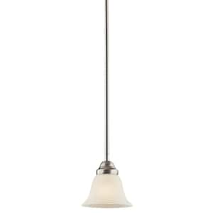 Wynberg 1-Light Brushed Nickel Transitional Shaded Kitchen Mini Pendant Hanging Light with Satin Etched Glass