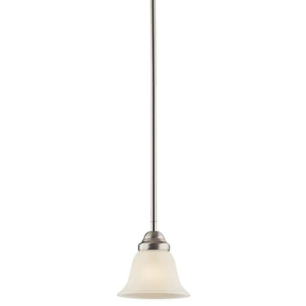 KICHLER Wynberg 1-Light Brushed Nickel Transitional Shaded Kitchen Mini Pendant Hanging Light with Satin Etched Glass