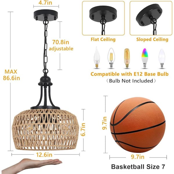 3-Light Boho Rattan Chandelier Brown Light Fixture Ceiling Hanging with Woven Lampshade, E12, No Bulbs Included