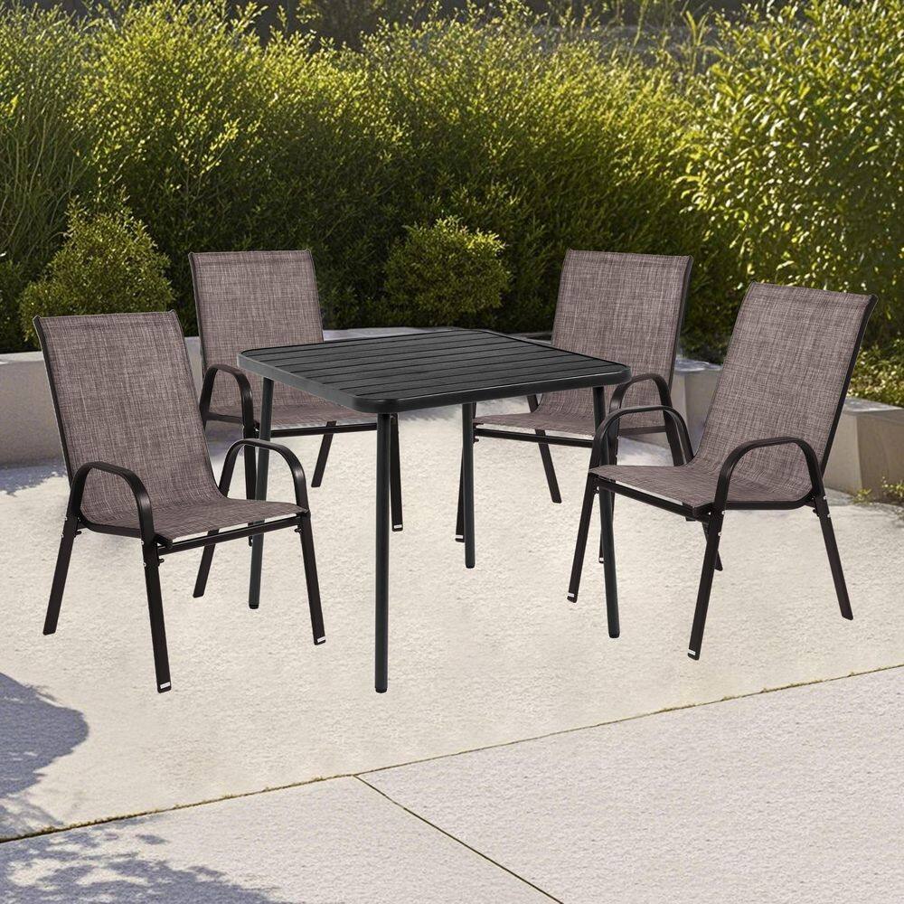 Metal Outdoor Dining Chair with Armrest and High Backrest in Brown Set of 4 for Garden, Patio, Pool, Beach, Yard price history on PriceWatchPro