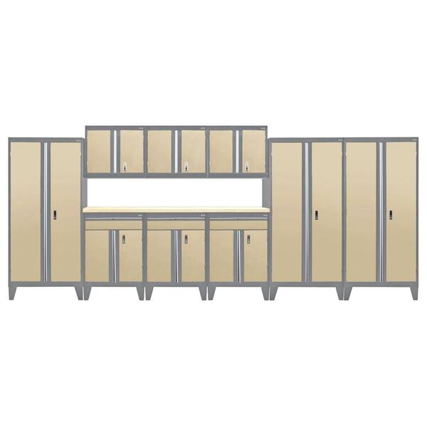 Sandusky 79 in. H x 219 in. W x 18 in. D Modular Garage Welded Steel Cabinet Set in Charcoal/Tropic Sand (10-Piece)