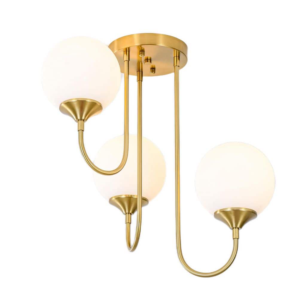 Erik 16.5 in. 3-Light Modern Sputnik Brushed Brass Glass Globe Semi-Flush Mount Ceiling Light for Bedroom Hallway price history on PriceWatchPro