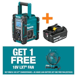 18V LXT/12V max CXT Bluetooth Job Site Charger/Radio, Tool Only and 18V LXT Battery Pack 5.0Ah w/bonus 9-1/4 in. Fan