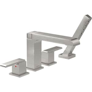 Ara 2-Handle Deck-Mount Roman Tub Faucet with Hand Shower Trim Kit Only in Stainless (Valve Not Included)