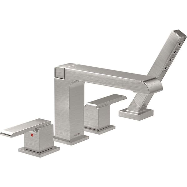Delta Ara 2-Handle Deck-Mount Roman Tub Faucet with Hand Shower Trim Kit Only in Stainless (Valve Not Included)