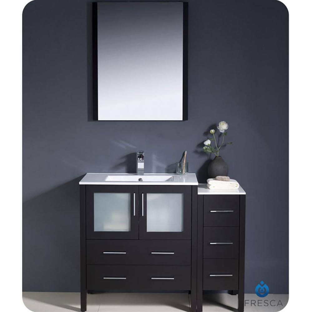Espresso Engineered Wood 42" Freestanding Vanity Base with Frosted Glass Doors