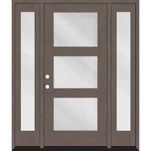 Regency 64" x 80" Modern 3 Lite Equal Clear Glass RHIS Ashwood Mahogany Fiberglass Prehung Front Door w/Dbl 12 in. SL