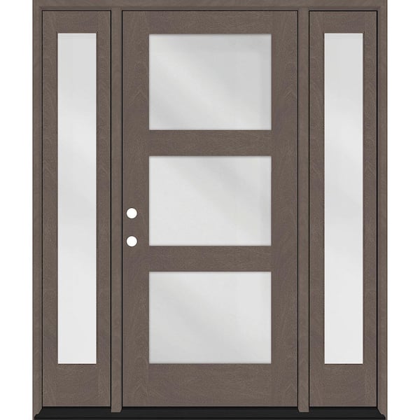 Steves & Sons Regency 64 in. x 80 in. Modern 3Lite Equal Clear Glass RHIS Ashwood Mahogany Fiberglass Prehung Front Door w/Dbl12 in.SL