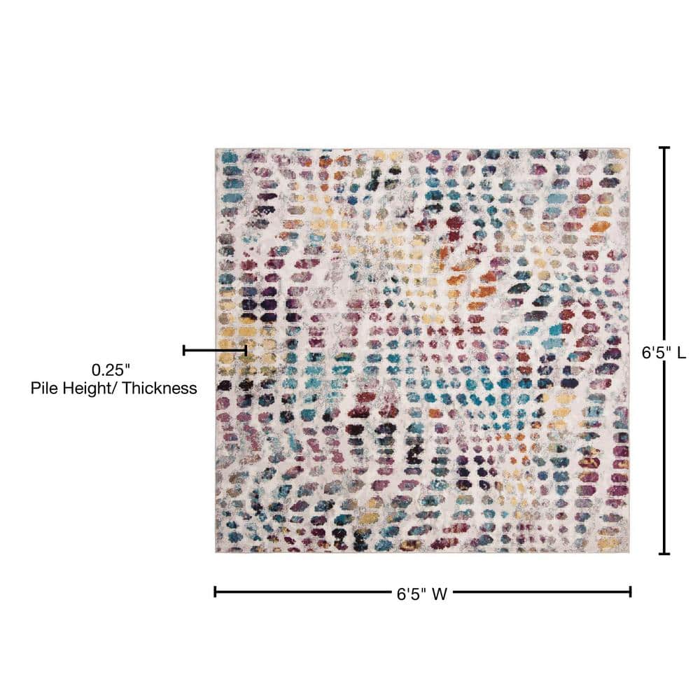 Aria 6'5" Square Off-White Synthetic Reversible Area Rug