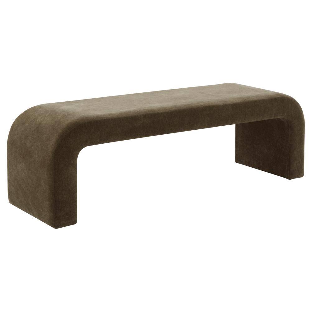 Caralynn Dark Olive Green Velvet Modern Bench with Storage