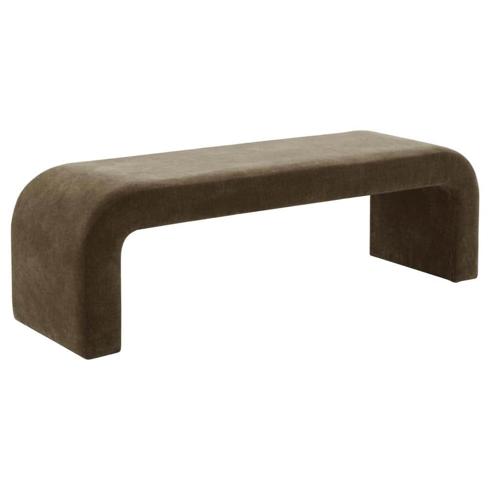 Caralynn Dark Olive Green Velvet Modern Bench with Storage