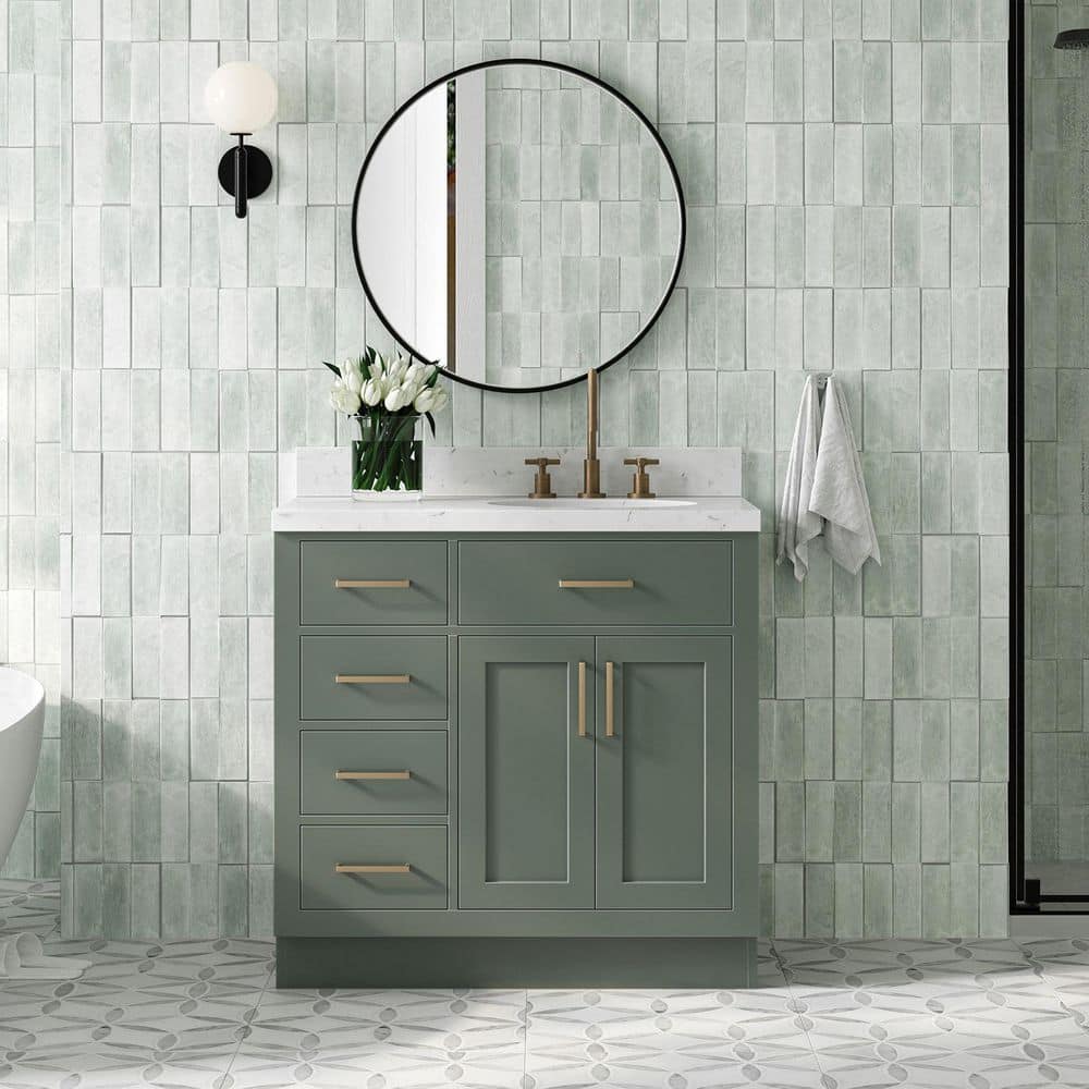 Hepburn 36 in. Single Sink Freestanding Bathroom Vanity in Vintage Sage Green with Carrara White Quartz Top price history on PriceWatchPro