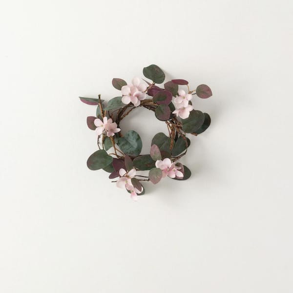 12 in. Artificial Wild Flower Candle Mini Wreath, Pink
