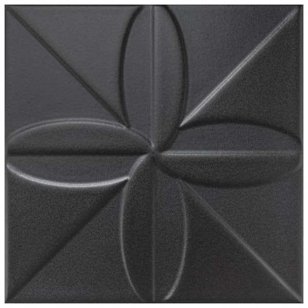 Merola Tile Triplex Fronteira Black 7-3/4 in. x 7-3/4 in. Ceramic Wall Take Home Tile Sample