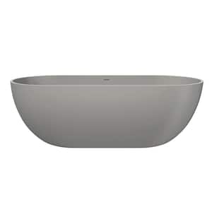 Ariana 65 in. x 30 in. Stone Resin Solid Surface Flatbottom Freestanding Soaking Bathtub in Mid Gray