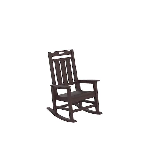 Mondawe Palace Brown Plastic Outdoor Rocking Chair With Porch Rocker Midnight Adirondack Chair HDPE
