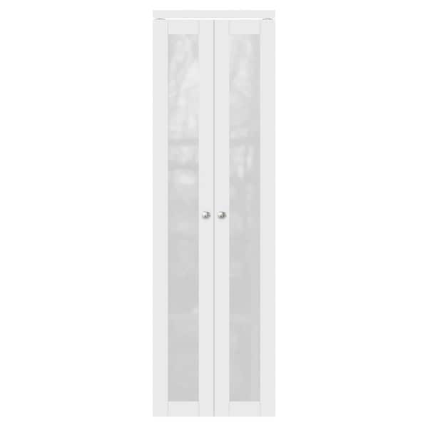 ARK DESIGN 24 in. x 80 in. 1-Lite Frosted Glass Solid Core White Finished (Pivot French) Glass Bi-fold Door with 2-Type of Hardware