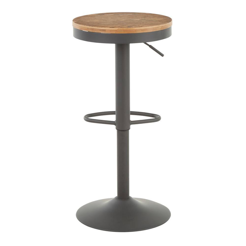 Dakota Adjustable Industrial Swivel Barstool in Grey Metal and Bamboo